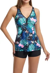 Eiza タンキニ 水着 レディース 花柄 セパレート 体型カバー パンツ タンクトップ e382 JP アルファベット 女子 大( ライトブルー,  M)