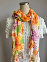 【新品未使用】argipur アルティプール　花柄　フラワー柄　オレンジ　イエロー　ピンク　女性用 ストール スカーフ 薄手 冷房対策 オフィス 通勤 プレゼント