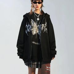 暗黒系　ビッグシルエット　パーカー　病み系　蝶柄　バタフライ