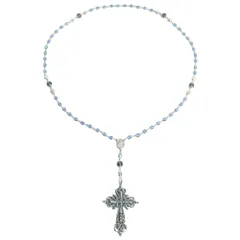 JERUSALEM★美しいブルー ネックレス 十字架　ブルー×シルバー系　＊ｋ3840