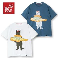 新品 メンズ ゴースローキャラバン ドムドムハンバーガー コラボ 半袖 Tシャツ 半袖Tシャツ ティーシャツ go slow caravan ドムドム フィッシュバーガー 猫 ねこ ネコ ユニセックス レディース コットン 白 ホワイト 青 ブルー