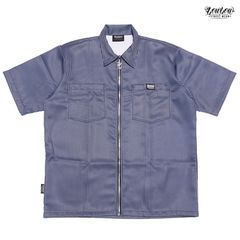 LOWLOW STREETWEAR SUMMER STRIPES ZIPUP SHIRTS【BLUE】(ワークシャツ ジップシャツ 半袖 ショートスリーブ ストライプ LOWRIDER ローライダー ロサンゼルス)