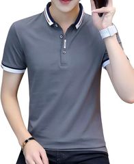 amatsu 폴로 셔츠 맨즈 반소매 여름 polo shirt 반소매 셔츠 캐주얼 여름 옷 어른 t셔츠 맨즈 탑스 깔끔한 컷소우 실루엣 버튼 다운 셔츠 신사 드라이 셔츠 스포츠(다크 그레이/토리코, M)