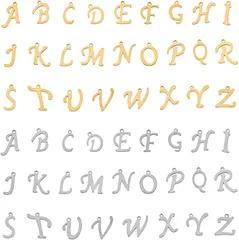 UNICRAFTALE 約52個 2色 26種 アルファベットチャーム 304ステンレスチャーム レータ 文字A-Z ペンダント イニシャルチャーム メタルチャーム( 2色-52個)