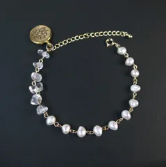 淡水パールと水晶のビーズチェーンブレスレット　#64