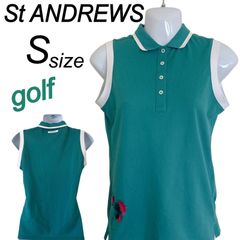 St ANDREWS セントアンドリュース レディース ゴルフウェア S ノースリーブ カットソー ポロシャツ ライトグリーン系 (G52)