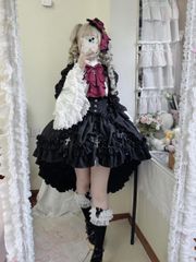 新品未使用 フランス宮廷風 ゴシックロリィタ ワンピース 豪華デザインセット ブラック レッドリボン 収腰デザイン レース装飾 ジャケット+シャツ+蓬蓬スカート 大人用 高級感 ドレスコード対応