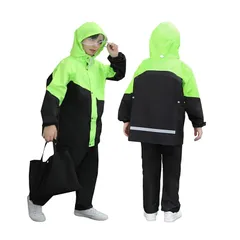 [Angenster] キッズ レインコート 上下セット ランドセル対応 男女兼用 超撥水 防風 雨具 夜間反射 梅雨対策 雨具 合羽 小学生 中学生 通学 反射 自転車 遠足 旅行 子供用 防水 キャンプ アウトドア (グリーン, XL)