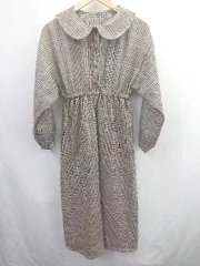 ◇ ⊇ apres jour アプレジュール チェック 長袖 膝下丈 ワンピース サイズLL ベージュ マルチ レディース E  【1506110004949】