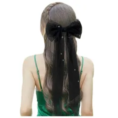 FASELE 髪飾り 長いリボン ヘアアクセサリー 美しい チュール リボン ヘアクリップ蝶結び 森ガール 姫系 パール ヘアリボン 花嫁 結婚式 誕生日 パーティー 発表会 演奏会