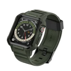 [LVFAN] 2枚入り Apple Watch用 バンド 42mm 44mm 45mm 一体型 ケース付き アップルウォッチ用 バンド スポーツ バンド TPU ミリタリー保護カバー エッジ保護 耐衝撃 Apple Watch用 ベルト シリーズ