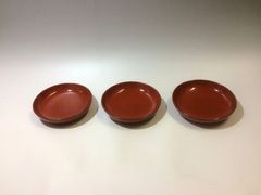 昭和レトロ-漆-丸皿（朱）--銘々皿3枚揃