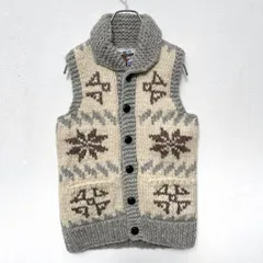 美品　カナタ　KANATA　ノルディック　くるみボタン　カウチンニット　ベスト ボタン留め ハンドニット カナダ製