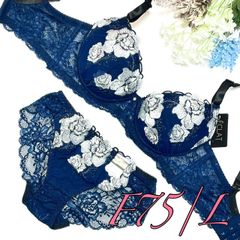 （935701）脇高ラメ入り大花刺繍ブラ＆ショーツセット【F75/L】 ネイビー
