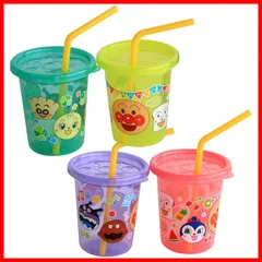 【迅速発送】レック ポリプロピレン アンパンマン フタ付き ストローカップ S (180ml) 4個入