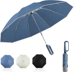 KOKODAKE ワンタッチ0.5秒自動開閉 折りたたみ傘 逆折り式・ハイスペック・強化10本骨 折り畳み傘 日傘 大きいサイズ 超撥水 テフロン加工 耐風性 UVカット 紫外線対策 頑丈 晴雨兼用 カラビナフック メンズ(ブルー,  特大)