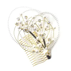 髪飾り コーム型 水引 ラインストーン パール ゴールド 白 キラキラ 丸 円 サークル 小さい かんざし かわいい 粋 日本製 おし No.9-3422