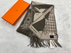 HERMES カシミヤ マフラー ベージュ カマイユ ジャカード - メルカリ