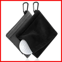 【特価セール】ゴルフ用清潔具 カラビナと ゴルフボールクリーナー 便利 防水 タオル キーホルダーバックル 14*14cm ゴルフ 2個入り ゴルフボールクリーニングタオル（黒とグレーが一つずつです）