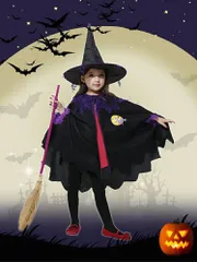 90cm ハロウィン コスプレ 子供 魔女 マント コスプレ 衣装 魔女 かぼちゃ手提げバッグ付き