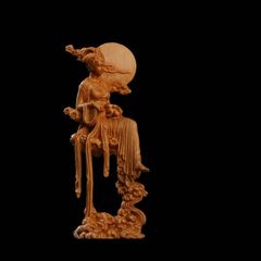 Moon Goddess Chang'e Mid-Autumn Festival Figurine, Wood Carving, Heavenly Maiden Statue, Chinese Mythological Figure, Handmade, Artwork, Mid-Autumn Festival