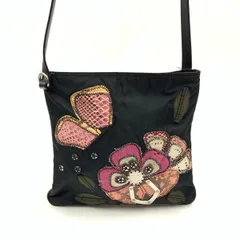 〇〇PRADA プラダ フラワー 刺繍 ナイロン 斜め掛け ショルダーバッグ ブラック