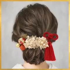 《和装髪飾り レッド》 あじさい かすみ草 プリザーブドフラワー ちりめんボール 和装小物 着物 振袖 袴 白無垢 成人式 卒業式 結婚式 wedding bridal フォトウェディング 七五三 初節句 前撮り ヘア飾り ヘッドパーツ ゴールド 赤 レッド