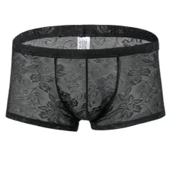 メンズ ボクサーパンツ シースルー　男性下着 ボクサーブリーフ 通気性良い 快適 総レース ブラック　XLサイズ