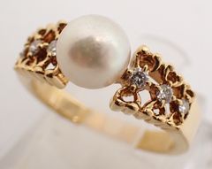 新品仕上げ済 MIKIMOTO(ミキモト) パールリング 4.8g K18YG Au750 11号 イエローゴールド パール直径7.1mm デザインリング レディース