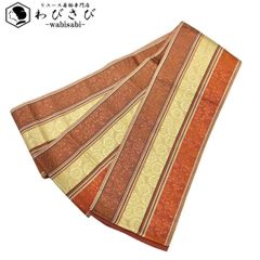 半幅帯 本場筑前博多織 縦縞模様に花唐草模様 証紙付 茶橙色 D-2084