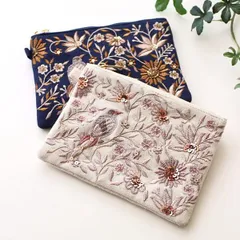 ティッシュポーチ 刺繍 おしゃれ かわいい 花鳥柄 小物入れ ティッシュケース メイクポーチ 花鳥ビーズ刺繍ティッシュポーチ 2カラー