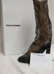 [箱・タグ付] NICHOLS KIRKWOOD ニコラス カークウッド 総レース レーシィ ロングブーツ 37 1/2 イタリア製 黒 ブラック 