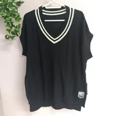 [PERSON'S NOBUO IKEDA] パーソンズ ノブオイケダ  ニットベスト Vネック オーバーサイズ サイドスリット 綿100％ サイズS（い-28，キ）