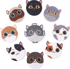 DIY ダイヤモンドアートコースター 猫 8枚入 ダイヤモンドペインティング DIY おしゃれ 綺麗 カラフル ビーズ 手作り ネコ 青 ハンドメイド コースター 子供