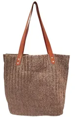 【まもなく終了】きれいめコーデ 大人カジュアル フェイクレザーハンドル おしゃれ 大容量 天然素材風 トートバッグ マチ広13㎝ 編み