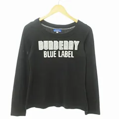 バーバリーブルーレーベル BURBERRY BLUE LABEL カットソー Tシャツ ロンT 長袖 ロゴ ワッペン 刺繍 ボートネック 38 黒 0909