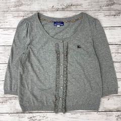 【38(M目安)】BURBERRY BLUE LABEL バーバリー ブルーレーベル カーディガン/レディース アンサンブル  ニット/グレイ系 グレー/綿100% キュプラ/E1N24-389-07/ 服飾 (72-2025-0623-KO-002)