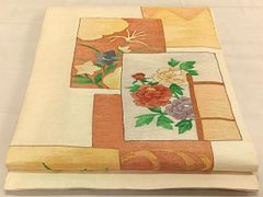 平和屋着物□極上 夏物 絽綴れ 太鼓柄袋帯 総駒刺繍 格天井花鳥文 金糸  