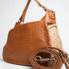 【極美品・希少】russet ラシット 3way ナイロン レザー 3way トートバッグ ショルダーバッグ クロスボディ 肩掛け 編み込み イントレチャート 斜め掛け A4 キャメル 薄ピンク