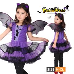 ハロウィン 衣装 子供 コウモリ 魔女 悪魔 コスプレ ハロウィン仮装 女の子 コスチューム 魔法 巫女 コウモリ コスプレ ハロウィーン 小魔女 ３点セット ハロウィン コスプレ 105-135