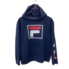 FILA プリント スウェット パーカー ネイビー フィラ 袖ロゴプリント 古着卸 アメリカ仕入 a709-5011
