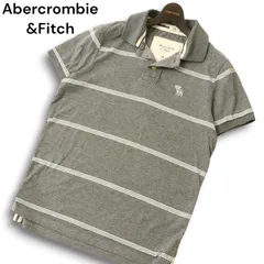 Abercrombie&Fitch アバクロンビー＆フィッチ 春夏 トナカイ刺繍★ 半袖 ボーダー ポロシャツ Sz.M メンズ 灰 グレー