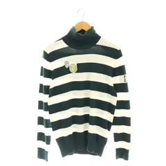 パーリーゲイツ PEARLY GATES タートルネックコットンニットプルオーバー ボーダー セーター 長袖 4 M 白 ホワイト 緑 グリーン /AT ■OS