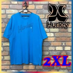 ME9-873★超BIGサイズ XXL★USA古着★【Hurley ハーレー】ターコイズブルー デカロゴ 半袖 Tシャツ【メンズ 2XL】中厚 コットン サーフィン