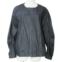 コムサイズム COMME CA ISM 美品 ノーカラーブルゾン 12-94BY01 ジップジャケット デニム風 ジャージー 9 M相当 濃紺 ネイビー Xのサムネイル