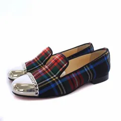 クリスチャンルブタン Christian louboutin ROLLERGIRL FLAT TARTAN ローファー モカシン ローヒール チャンキーヒール メタル チェーン 35 22cm マルチカラー /KHのサムネイル