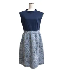 組曲 レディース ワンピース ハイネック フレンチスリーブ ミモレ丈 膝下 ネイビー グリーン花柄 ボタニカル M