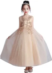 子供ドレス ピアノ 発表会 女の子 フォーマル ロングドレス 結婚式 卒業式 パーティー 刺繍 入園式 120-170 3-13歳に適合