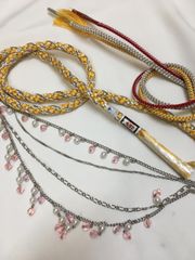«花ラブリ»FOZ190Y　新品　帯締め　振袖向き　着物用小物　成人式　ビジュー付　ストーン　チェーン　パール　キラキラ　黄色　イエロー
