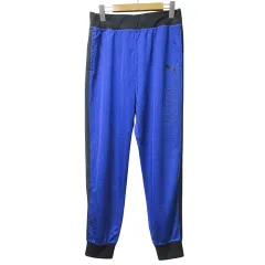 プーマ PUMA メッシュ ジョガーパンツ スポーツウェア サイドライン ロゴ プリント 日本サイズM相当 青 黒 IBO63 X